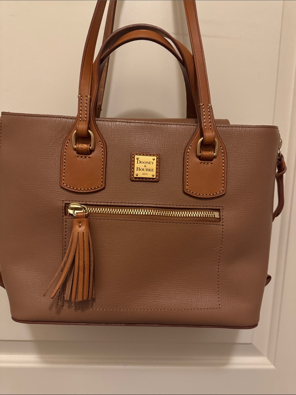 Dooney & Bourke Brown Leather Satchel with Tassel